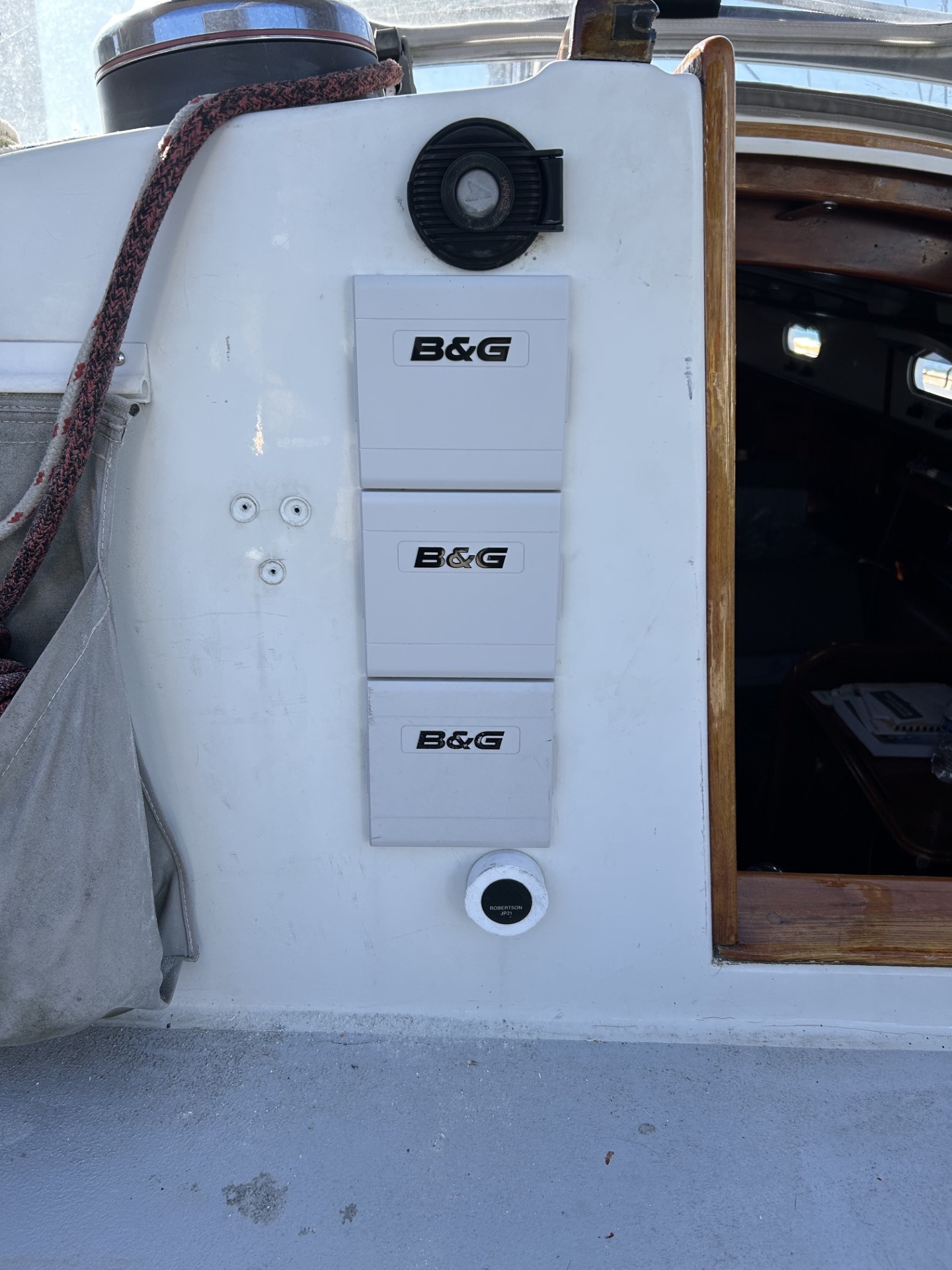 B&G sailing instrumentation integrated at a vessel helm