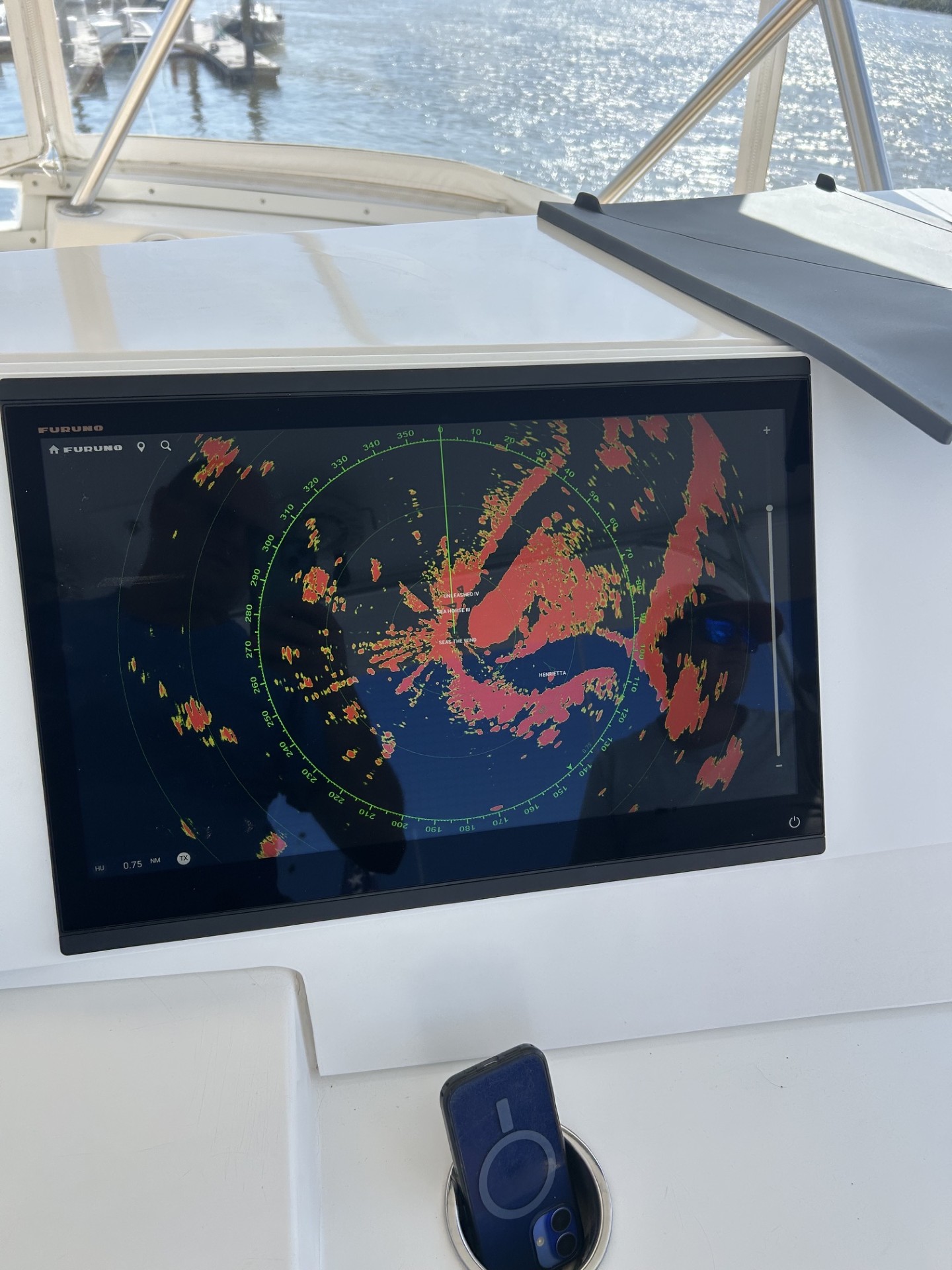 Furuno navigation and radar system at a vessel helm